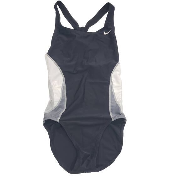Nike Fastback Aquatic Suit Black & Gray One Piece Racer Back Bathing Suit Size 4 - Picture 1 of 5